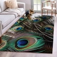 thumbnail image 1 of Peacock Feather Area Rugs 2.7'x5', Washable Small Throw Rugs for Kitchen Bedroom, Teal Blue Bird Feather Modern Art Printed Indoor Outdoor Rug Non-Slip Low Pile Carpet Runner Reversible Floor Mats, 1 of 8