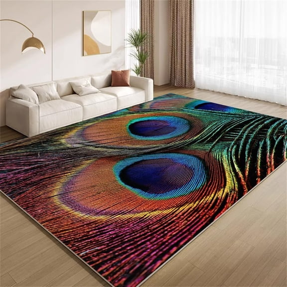 Peacock Feather Area Rugs, Colorful Animal Carpet, Washable Non Slip Low Pile Soft Rug for Entryway Living Room Bedroom Decor Mat 3ftx5ft
