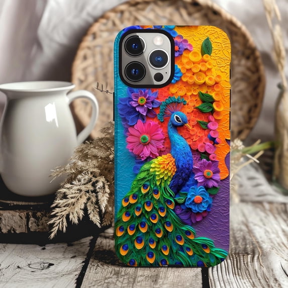Peacock Feather Art Case With Embroidery Look Details for iPhone 17 ...
