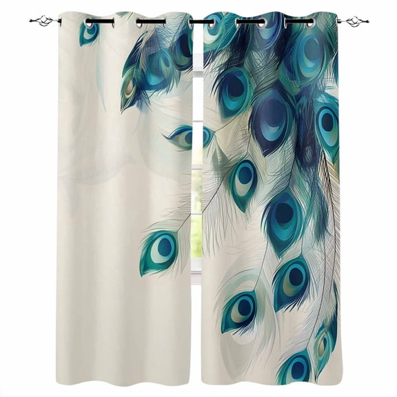 Peacock Feather Blackout Curtains 96 Inches Long,Thermal Insualted Grommet Curtains & Drapes,Teal Ethnic Rustic Farmhouse Elegant Room Darking Curtains for Living Room Bedroom 2 Panels 52"W x96"L