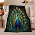 thumbnail image 1 of Peacock Feather Blue Gold Design, Cozy Friendship Quote Scene, Warm Flannel Blanket for Living Room and Reading Nook, Art Lovers Friendship Gift, Artistic Home Decor, 1 of 8