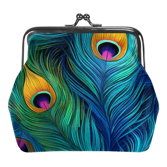 Peacock Feather Coin Purse Kiss Lock Change Purse Vintage Trinkets Pouch