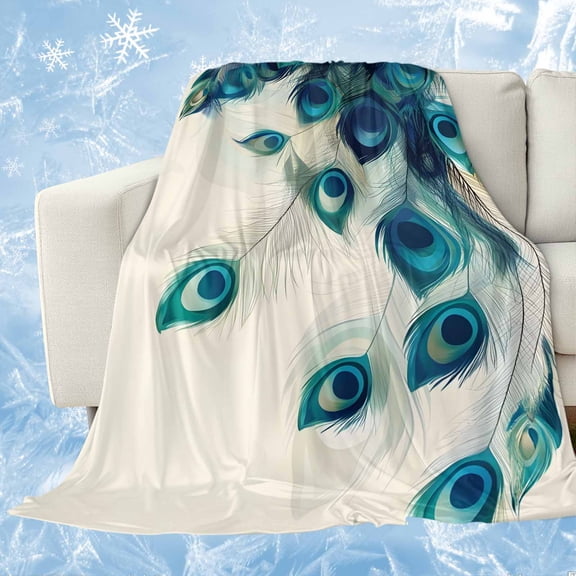 Peacock Feather Cooling Blanket for Hot Sleepers,Soft Breathable Cool Summer Blanket for Night Sweats,Teal Ethnic Rustic Farmhouse Elegant Lightweight Ice Silk Sofa Throw Blankets All Season 30"x40"