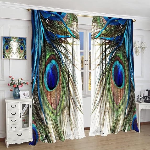 Peacock Feather Curtains For Living Room, Vintage Fashion Window Treatments Bedroom Curtain,Modern Style Home Decor Blackout Drapes 42"W x 108"L (Pack of 2)
