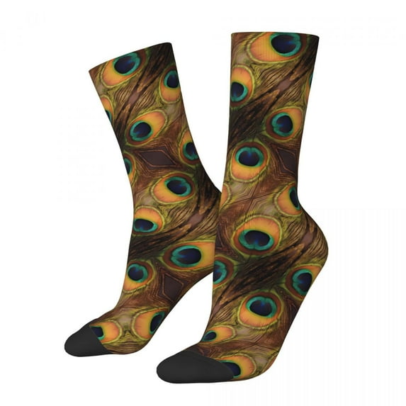 Peacock Feather Design Socks Blue Animal Vintage Stockings Female Breathable Outdoor Sport