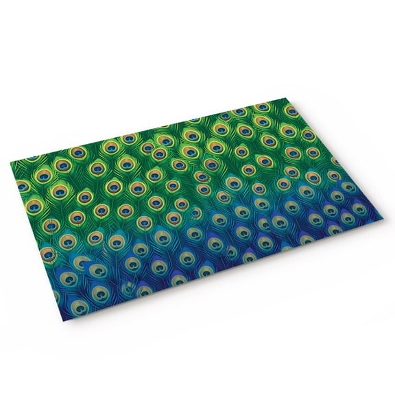 Peacock Feather Door Mat Retro Jade Green Blue Peacock Feather Non Slip Absorbent Entrance Mat Washable Low Profile Indoor Doormat for Front Door Entryway Entry 16"x24"