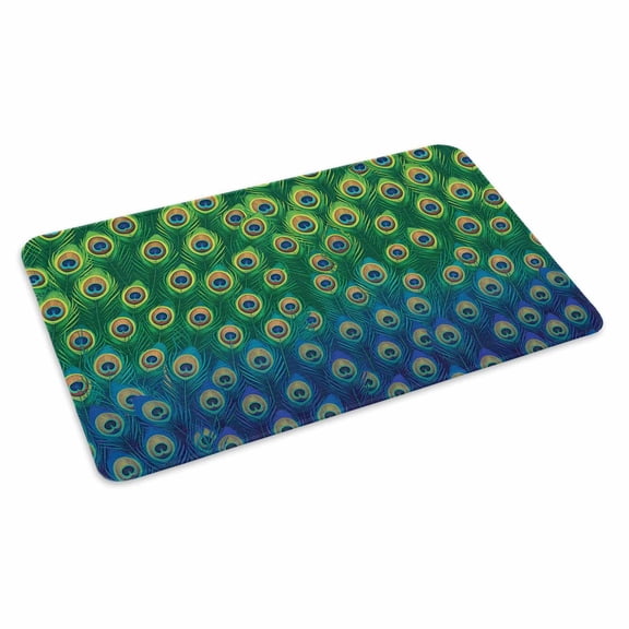 Peacock Feather Doormat Retro Jade Green Blue Peacock Feather Non Slip Low Profile Rubber Door Mat Washable Absorbent Indoor Front Door Mat Entryway Rug Entrance Carpet 16x24 Inch