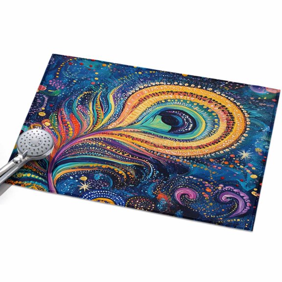 Peacock Feather Eye Entryway Rug 2x3ft Washable Non Slip Bathroom Rug Low Pile Soft Indoor Floor Front Door Mat Abstract Colorful Rectangle Area Rugs Carpet for Kitchen Office Dining Room Home