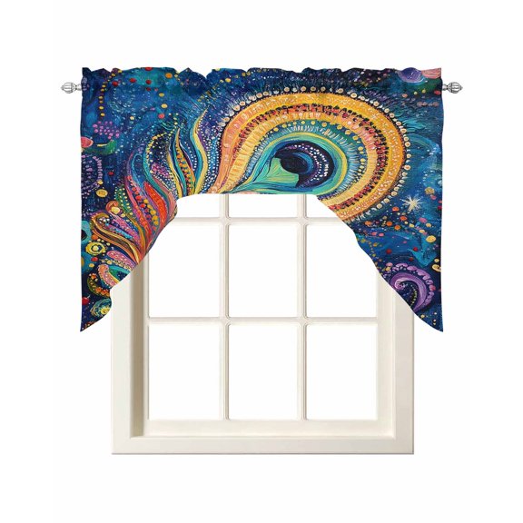 Peacock Feather Eye Swag Valances for Windows, Small Curtains Drapes, Abstract Colorful Kitchen Window Curtains Over Sink Rod Pocket Window Treatment Valance for Bedroom/Bathroom 56"x36"