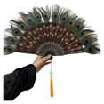 thumbnail image 1 of Peacock Feather Folding Fan, Lolita Performance, Dance Hand Fan with Pendant Gift, Wedding Party Decoration, 1 of 7