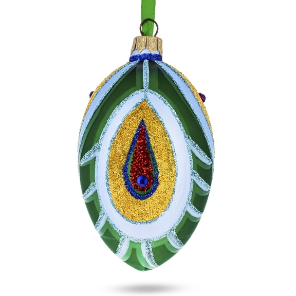 Peacock Feather Glass Egg Ornament 4 Inches