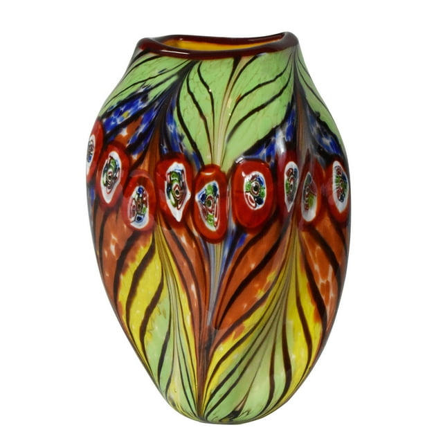 Peacock Feather Glass Vase in MultiColored Finish