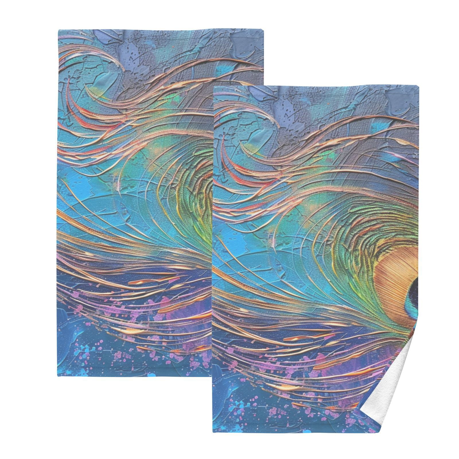 Peacock Feather Hand Towels Cotton Bath Towels Large Face Towels Absorbent for Bathroom 2 Packs