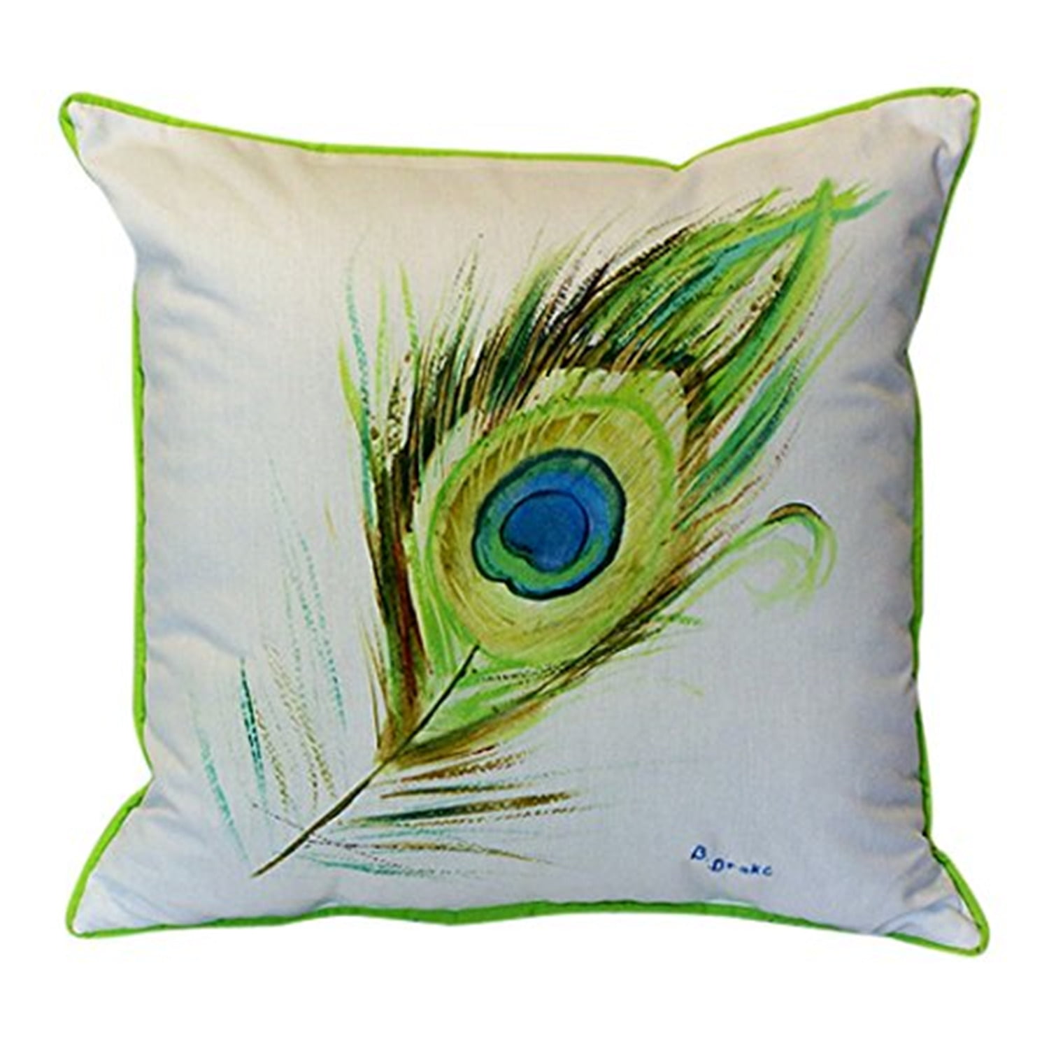 Large Square Green and Blue Peacock Feather Indoor/Outdoor Pillow