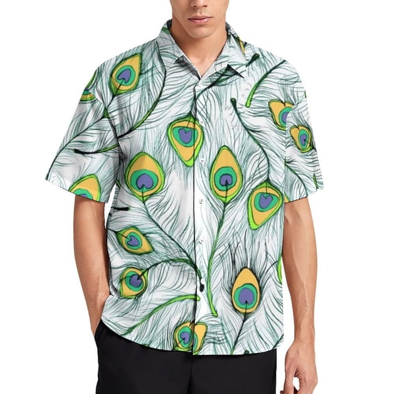 Peacock Feather Men's Short Sleeve Button Up Shirts Casual Regular-Fit Beach Summer Tops M-4XL