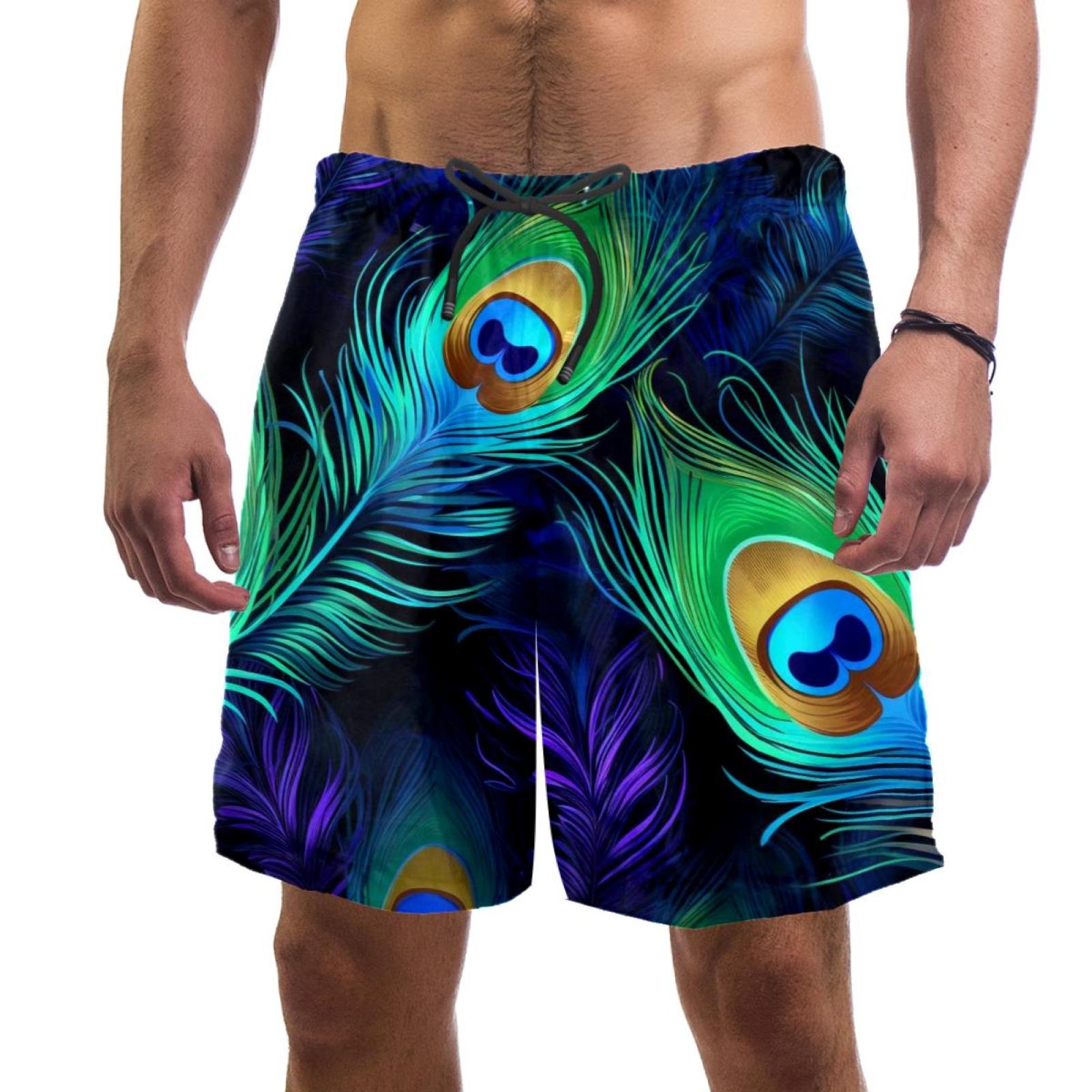 Peacock Feather Men's Swimming Shorts with Mesh Lining Beach Shorts ...