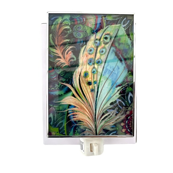 Peacock Feather Night Light - Shades of Blue and Beige Night Light - By Ganz