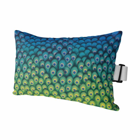 Peacock Feather Outdoor Chaise Lounge Pillows Retro Abstract Jade Green Blue Peacock Feather Lumbar Pillows with Insert Adjustable Elastic Strap Headrest Pillow for Recliner 1 Pack 11x16 Inch