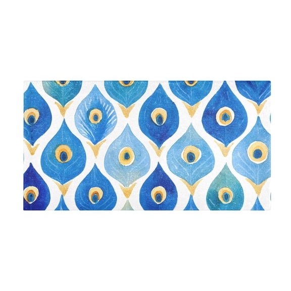Peacock Feather Pattern Bath Mat 39x20 Inch Soft Absorbent Non-Slip Plush Bathroom Rug for Floor