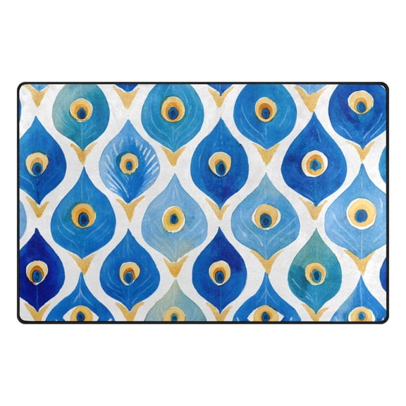 Peacock Feather Pattern Memory Foam Area Rug 31"x20" Non Slip, Absorbent, Fade Proof for Living Room, Bedroom, Office