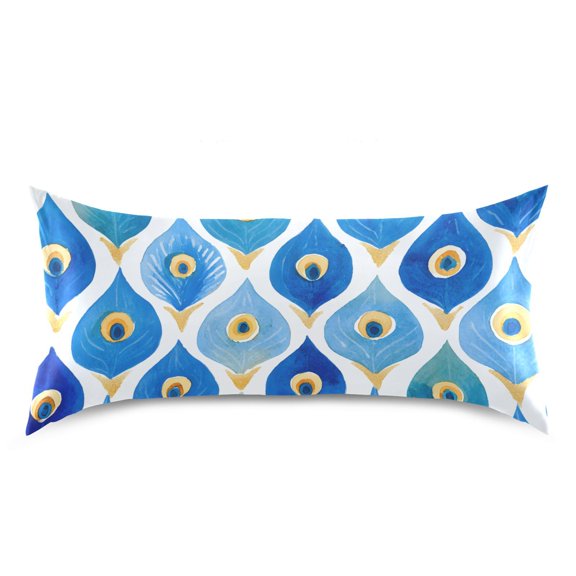 Peacock Feather Pattern Pillow Case Standard Size Silky Satin Pillow Cover for Bedroom 20x26 Inch