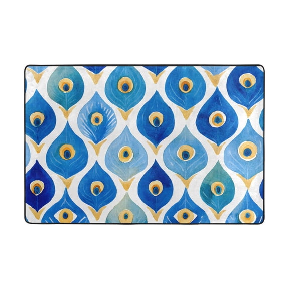 Peacock Feather Pattern Rug 36x24in Memory Foam Absorbent Non Slip Plush for Bathroom Kitchen Entryway