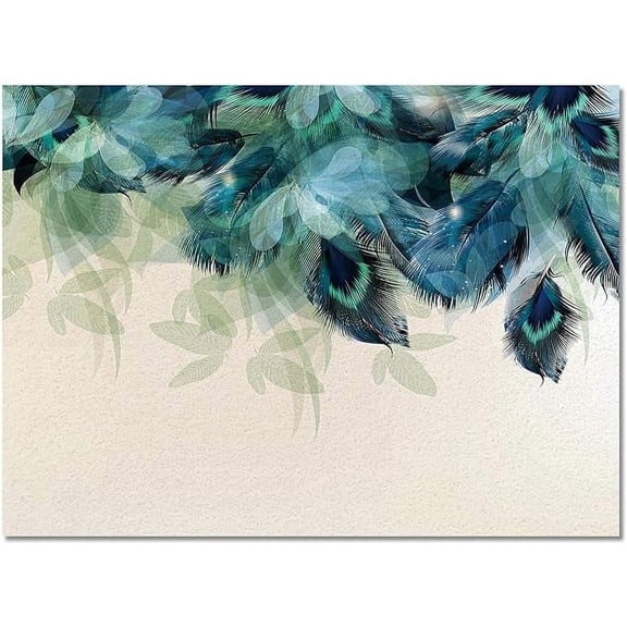Peacock Feather Pattern Teal Area Rug, Blue Turquoise Floral Soft Washable Carpet, Upholstery Rug With Non-Slip Backing For Kids Boys Girls Bedroom Living Room Dining Room Study 5 x 7ft