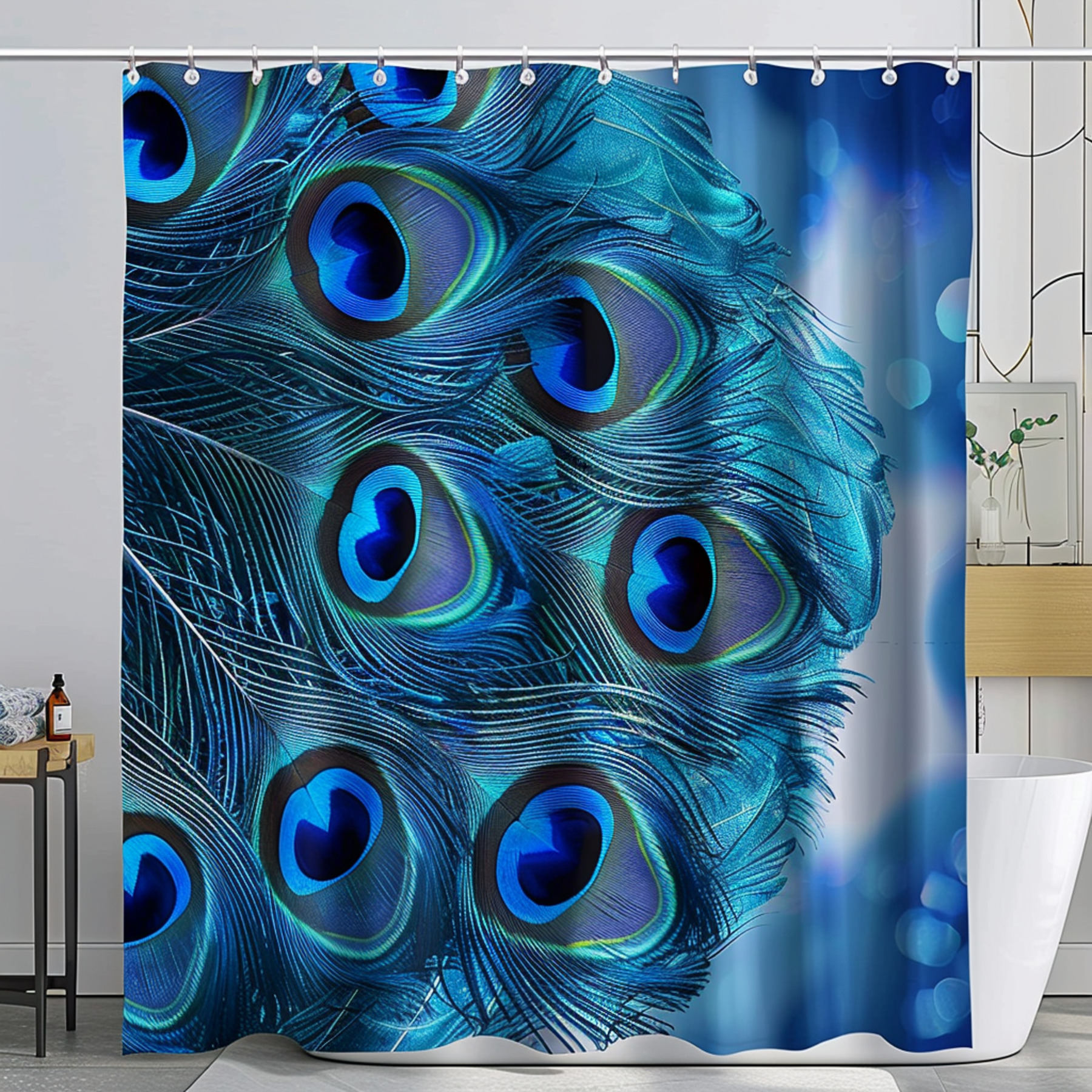 Peacock Feather Patterned Blue Shower Curtain High Quality Home Decor