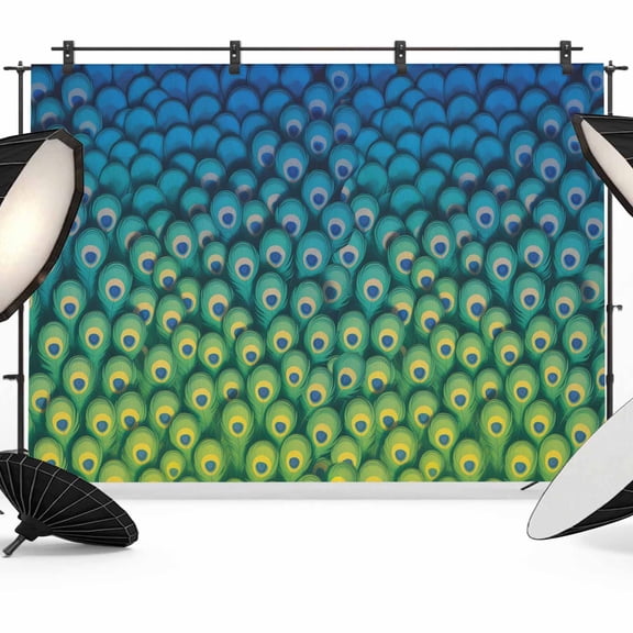 Peacock Feather Photography Backdrop 8x6FT, Retro Abstract Jade Green Blue Peacock Feather Photo Backdrops, Background for Photography Studio Photo Studio Background, Back Drop for Photoshoot
