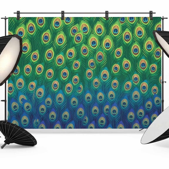 Peacock Feather Photography Backdrop 8x6FT, Retro Jade Green Blue Peacock Feather Photo Backdrops, Background for Photography Studio Photo Studio Background, Back Drop for Photoshoot