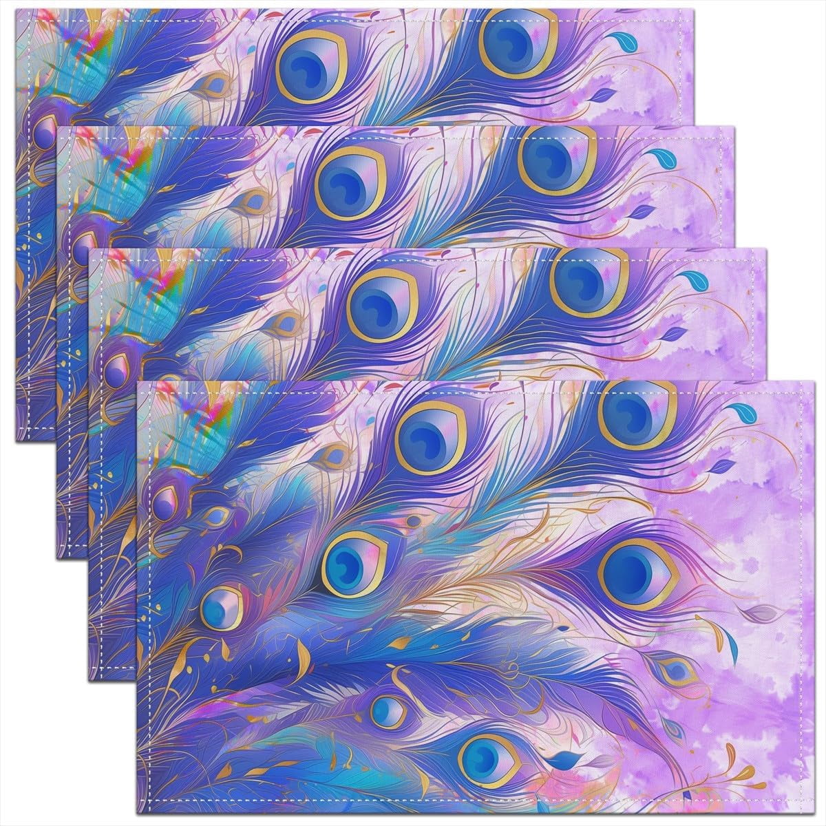 Peacock Feather Place Mats Watercolor Blue Wild Animal Feather Table ...