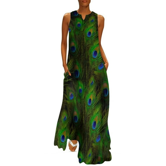 Peacock Feather Plummage Long Dress Casual dresses Wom's dress Dress