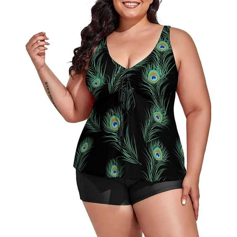 Peacock Feather Plus Size Swimsuit for Women Two Piece Bathing Suit Printed Swimwear Walmart