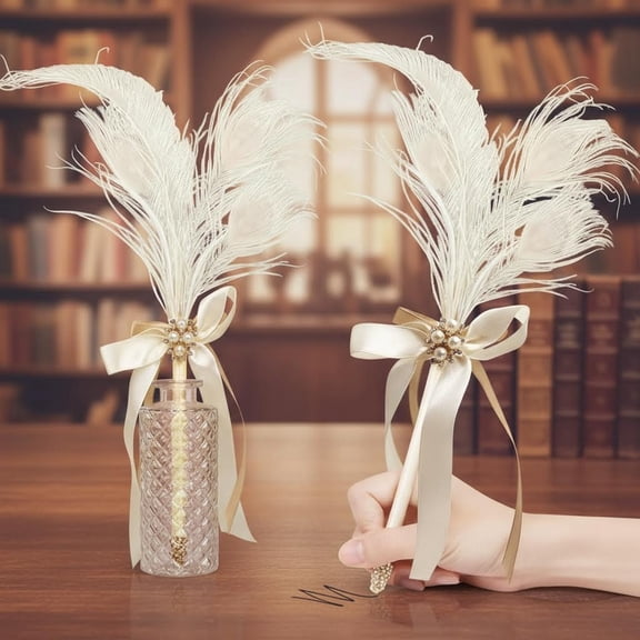 Peacock Feather Quill Pen for Wedding Guest Book Fancy Ballpoint Pens for Journaling Reception Signing Bridal Shower Nikkah Pen for Gatsby Accessories Party Decoration