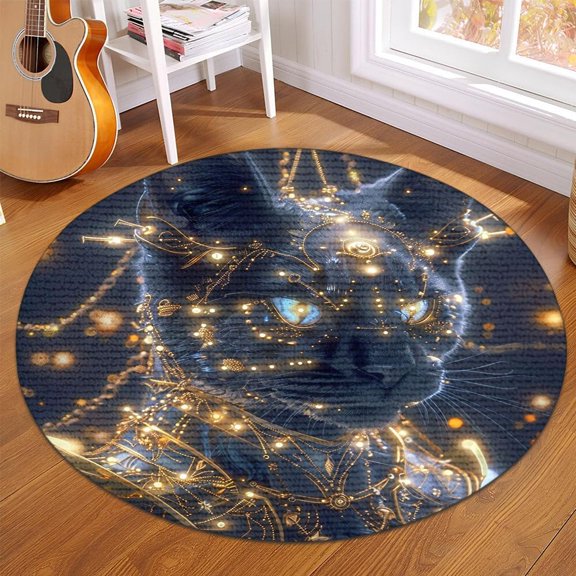 Peacock Feather Round Area Rug, jewel-tone circle carpet for living room or hallway, soft washable non-slip floor mat, elegant exotic décor accent