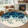 thumbnail image 1 of Peacock Feather Round Rugs for Living Room 6ft Teal Blue Green Leaf Abstract Non Slip Circle Rug Washable Low-Profile Indoor Carpet for Bedroom, Dining Room, Bathroom, 1 of 9