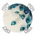 thumbnail image 1 of Peacock Feather Round Tablecloth for 45-54 Inch Tables,Fitted Table Cover with Elastic Edge,Teal Ethnic Rustic Farmhouse Elegant Waterproof Outdoor Table Cloth Protector for Patio Garden Dinner, 1 of 9