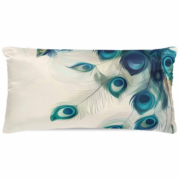 Peacock Feather Satin Pillowcase for Hair and Skin with Zipper, Soft Breathable Cooling Silk Pillow Cases, Teal Ethnic Rustic Farmhouse Elegant Throw Pillow Covers King Size 20"x40"
