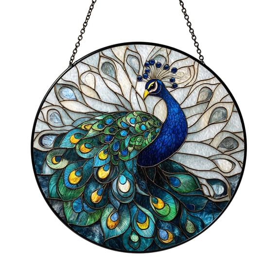 Peacock Feather Stained Glass Window Panel Decorative Glass Art for Home Interior Window