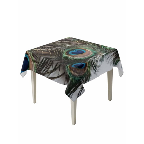 Peacock Feather Table Cloth, Waterproof Tablecloth for Square Tables, Teal Blue Bird Feather Modern Art Printed Reusable Washable Fabric Table Cover for Restaurant Kitchen Dining Tables 54"x54"