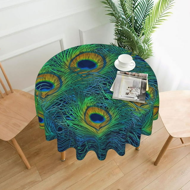 Peacock Feather Tablecloth Animal Print Retro Round Table Cloth For Banquet Christmas Party Table Cover Cheap Table Decoration