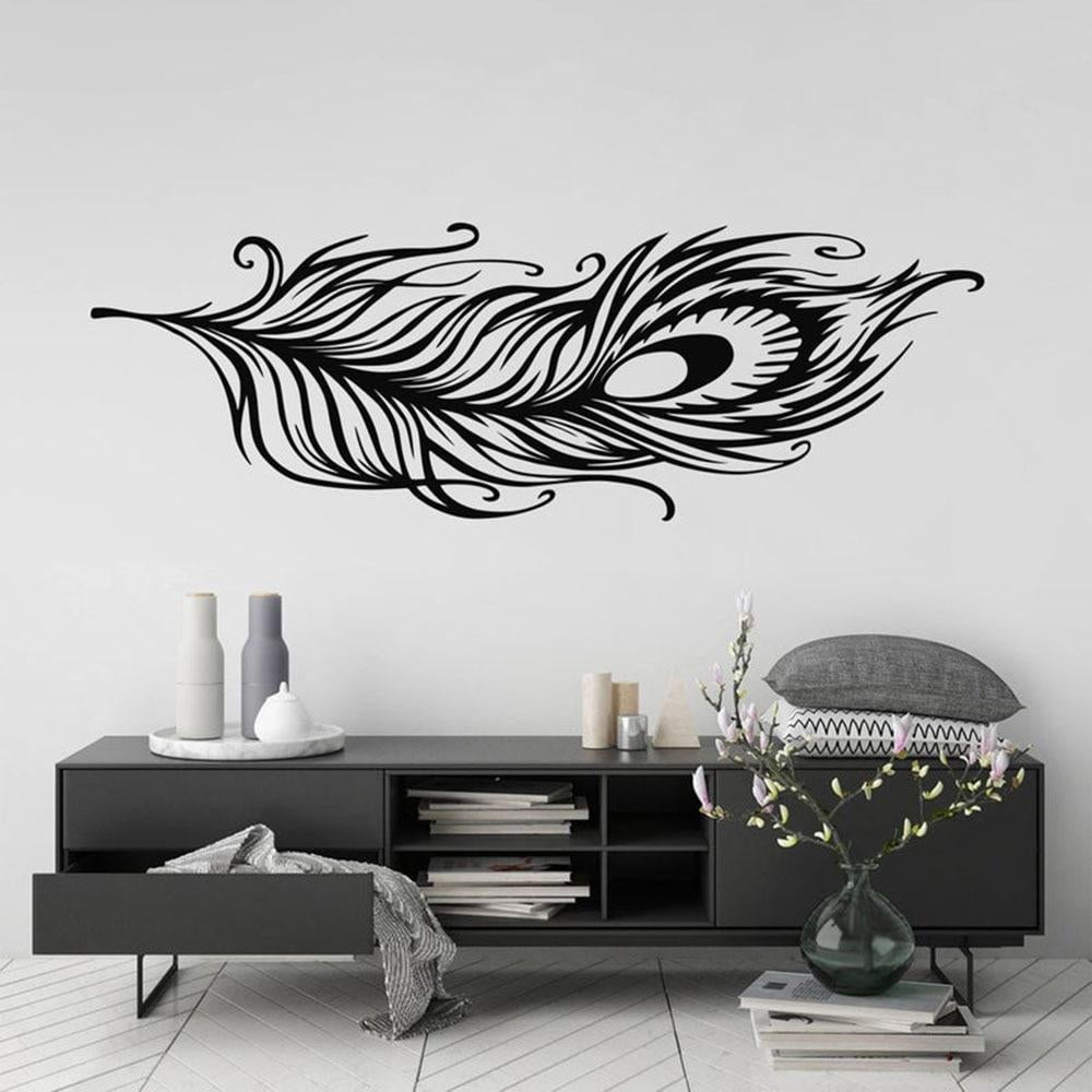 Peacock Feather Wall Art Sticker Modern Nature Room Decor Removable ...