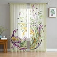thumbnail image 1 of Peacock Feather White Print Sheer Window Panel Curtains Room for Living Room Bedroom Kitchen Room Chiffon Tulle Curtains, 1 of 5