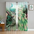 thumbnail image 1 of Peacock Feather White Print Sheer Window Panel Curtains Room for Living Room Bedroom Kitchen Room Chiffon Tulle Curtains, 1 of 5