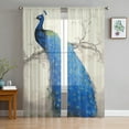 thumbnail image 1 of Peacock Feather White Print Sheer Window Panel Curtains Room for Living Room Bedroom Kitchen Room Chiffon Tulle Curtains, 1 of 5
