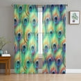 thumbnail image 1 of Peacock Feather White Print Sheer Window Panel Curtains Room for Living Room Bedroom Kitchen Room Chiffon Tulle Curtains, 1 of 5