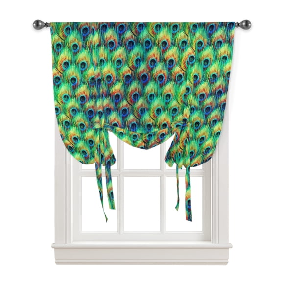 Peacock Feather Window Curtain for Living Room Roman Curtains for Kitchen Cafe Tie Up Short Drapes