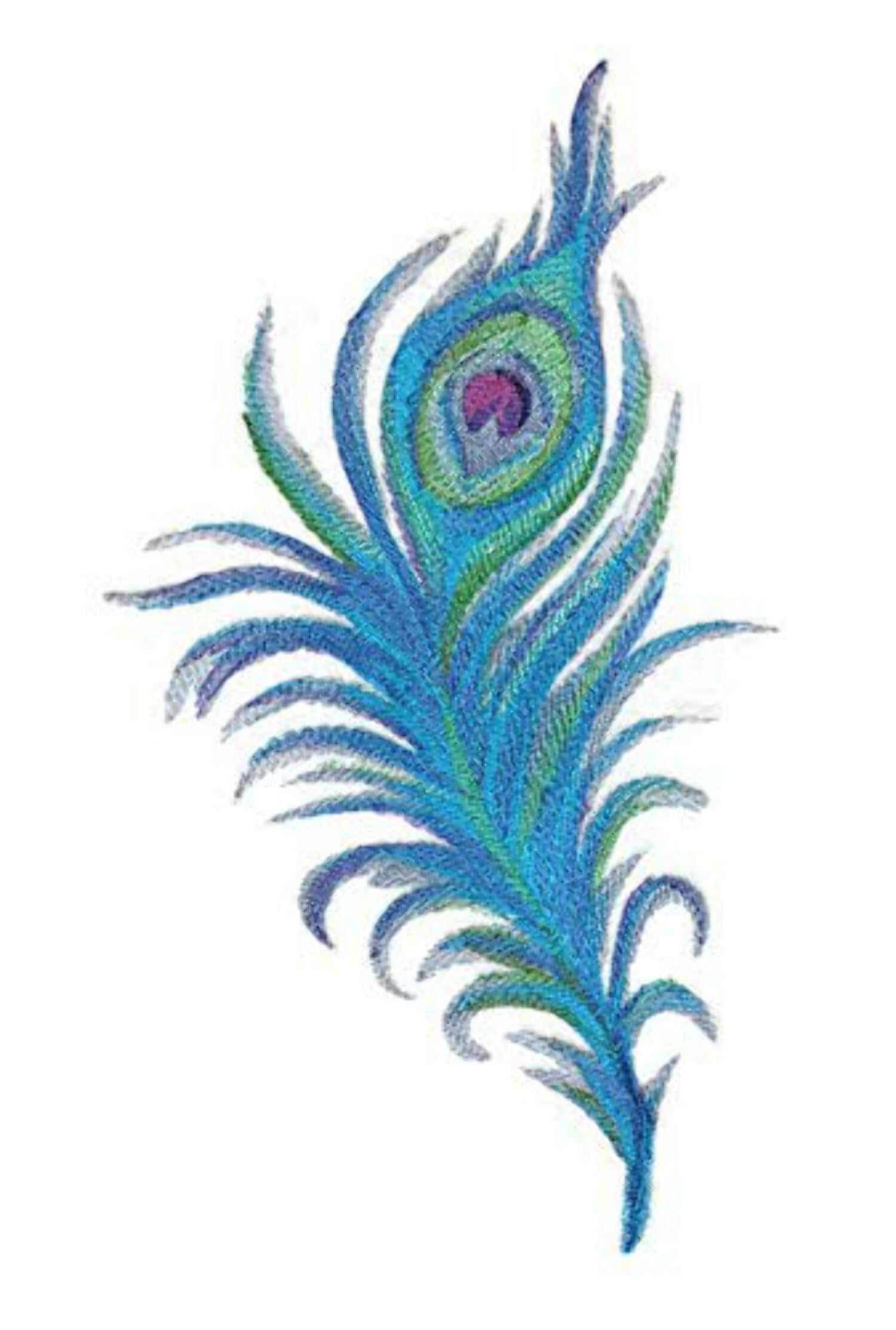 Peacock Feather in Watercolor Embroidered Iron on/Sew patch [11.77" X 7.42"]