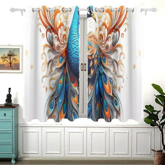 Peacock Feathers 5455 Inch Black Out Curtains 2 Packs Aesthetic for Bedroom Living Room Sliding Glass Doors Kitchen Windows