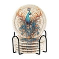 thumbnail image 1 of Peacock Feathers 6 Pcs Drink Coasters with Holder Absorbent Coasters Woven Coasters for Drinks Table Desk Protection Home Decor, 1 of 7